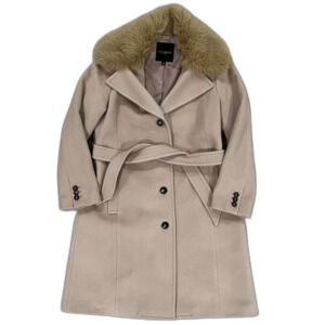 Talbots Petite Wool Blend Camel Coat Faux fur Collar Sz 14P